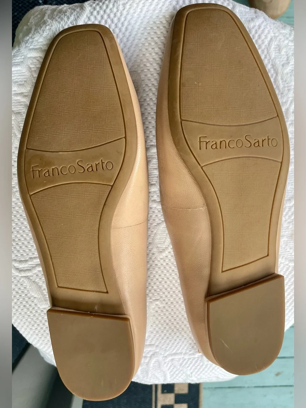 Franco Sarto Women’s Tan Leather Square-Toe Ballet Flats Size 6